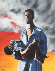 yves juhel,art,peinture,peintre,série,sebastião salgado,rétrospective,1988,misère,huile